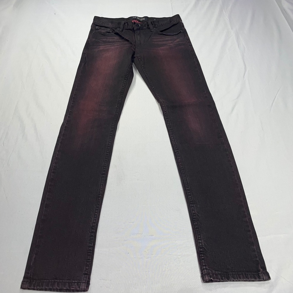 Rude Mens‎ Skinny Jeans 28x32 Burgundy Black Overdye Stretch Denim 202087
